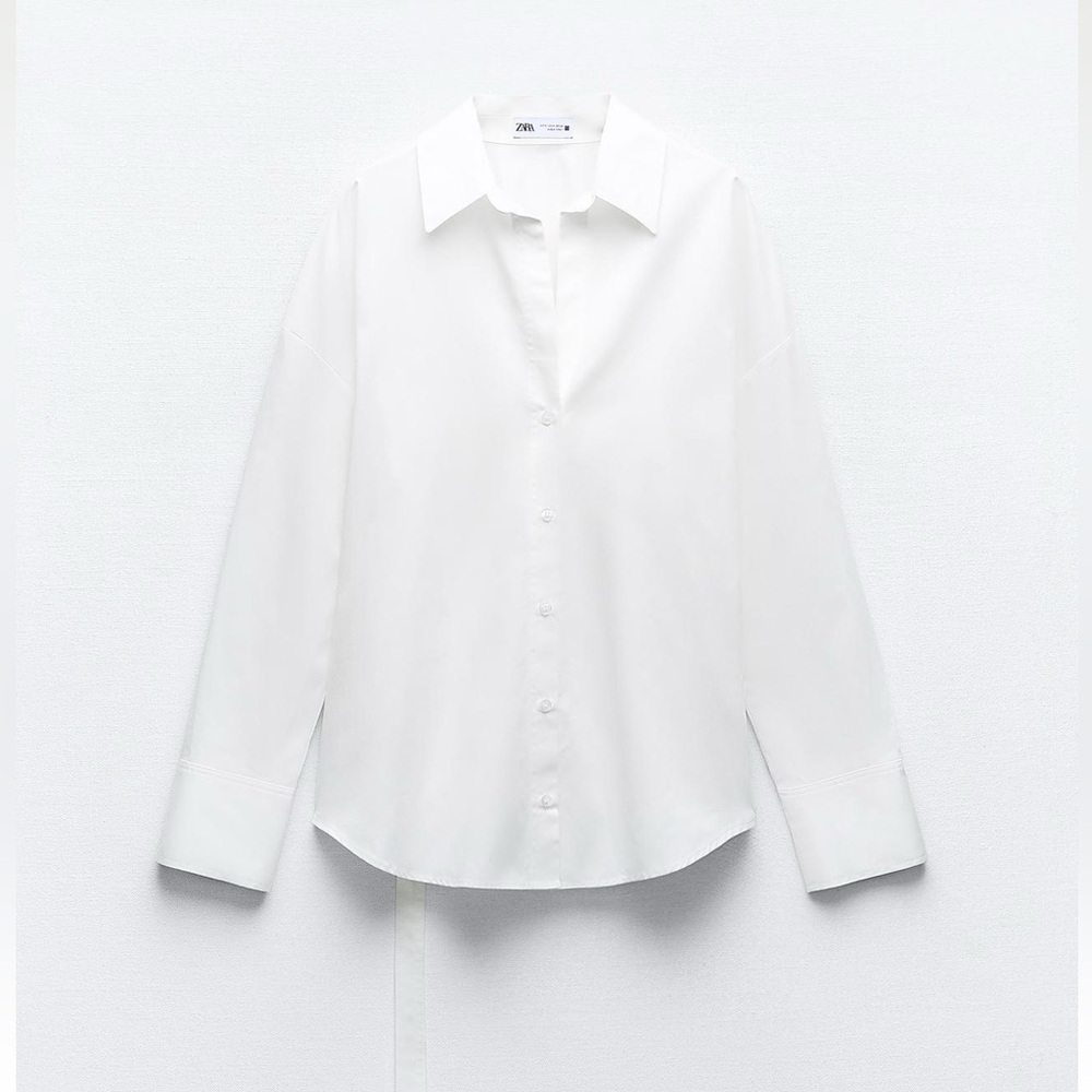 ZARA white BACK TAB POPLIN Cotton lapel collar and long sleeves SHIRT size M NWT - Picture 10 of 16